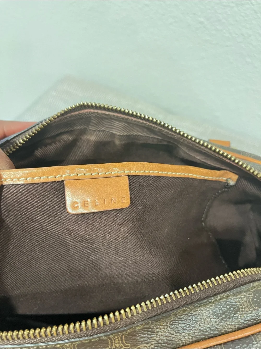 CELINE BROWN MACADAM COATED CANVAS BOSTON BAG